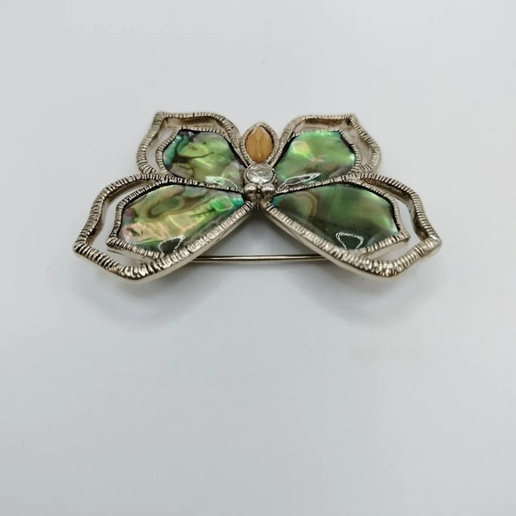 LIZ CLAIBORNE GEM BUTTERFLY PIN BROOCH GOLD TONE IRIDESCENT COLOR WINGS - Picture 3 of 7